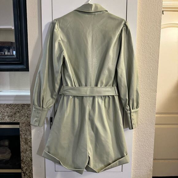 NWOT 7 for All Mankind Vegan Leather Belted Romper Sage Green Pockets Sz Medium - Picture 4 of 10